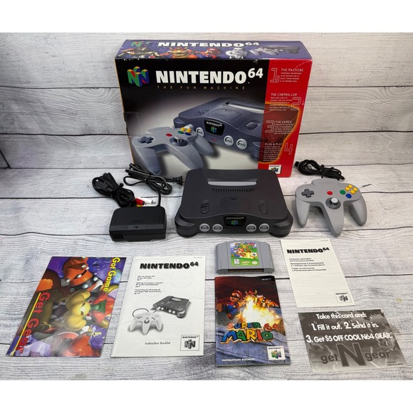 Nintendo 64 Console Bundle NUS-001 USA Gray Controller Super Mario 64 Boxed
